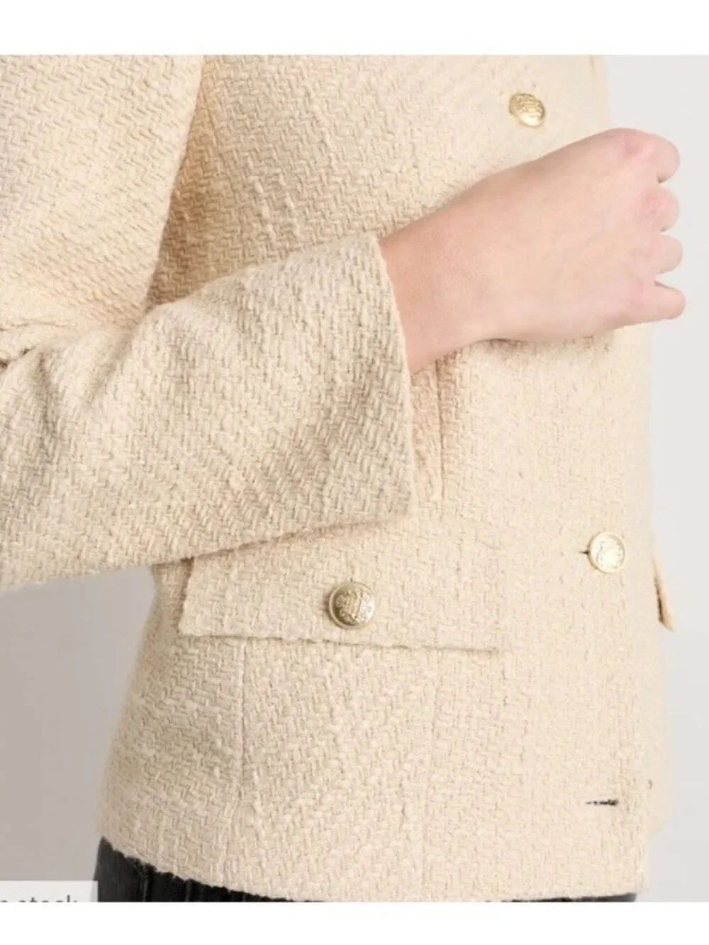 Quince Womens Size Large Stretch Tweed Collarless Jacket Ivory Coast Long Sleeve - Picture 14 of 16